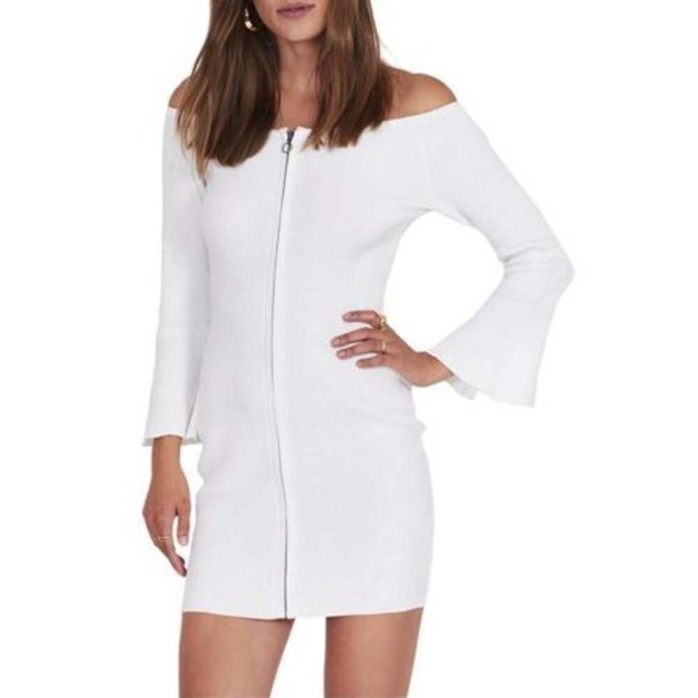 *NEW Amuse Society Womens Cien Rosas Dress White Zip Up Bodycon Women's Med